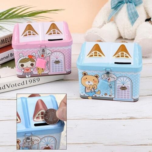 Cash Bank Saving Money Coin Storage Box Metal Cute Bear House Model Creative Children Kids Gifts