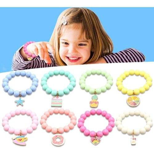 Colorful Plastic Beads Bracelets Bangles With Pendants For Child/Kids/Girls Elastic Bracelets Fashion Jewelry
