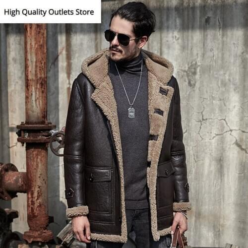 Sheepskin jacket men fur coat genuine leather jackets outerwear original ecological shearling mens coats retro parka coldproof