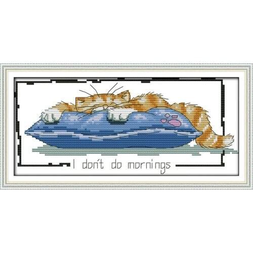Little lazy cat cross stitch kit 14ct 11ct count print canvas stitches embroidery DIY handmade needlework plus