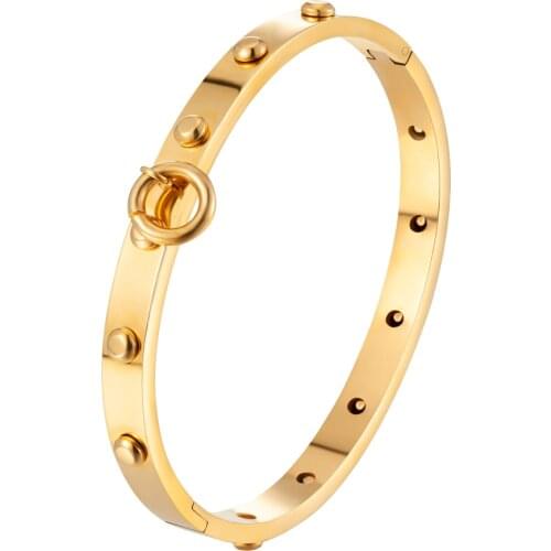 Fashion Stainless Steel Round Rivet Bangle Bracelet With Charm Circle Bracelet For Women Men Luxury Jewelry Gift