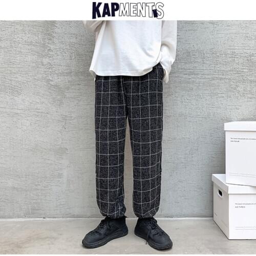 KAPMENTS Men Harajuku Plaid Pants Streetwear Sweatpants 2021 Spring Mens Fashions Black Cargo Joggers Male Oversized Trousers