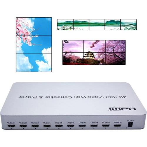 4K 3x3 Video Wall Controller USB Player Big Screen Processor Support 2x2 3x4 4x4 Multi TV Splicing Stitching Bezel Compensation