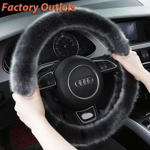 New High-grade Soft Long-haired Imitation Fox Fur Car Steering Wheel Cover High-density Warm Plush Steering Wheel Cover 38 Cm