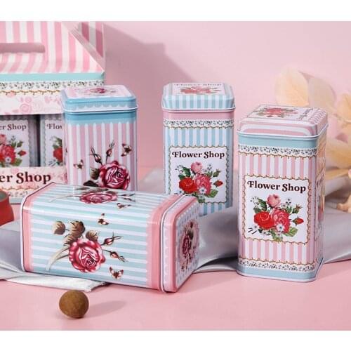 European Style Seal Tin Boxes Square Candy Biscuits Coffee Tea Box Organizer Storage for Home Coffee Beans Package