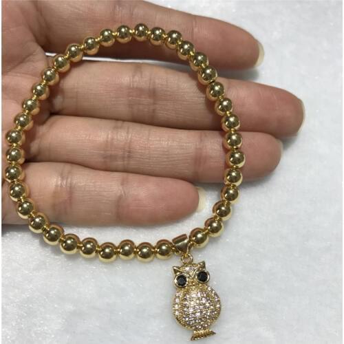 Wholesale Beautiful popular good quality inlay zirco nowl 4 mm round bead bracelet Elastic rope