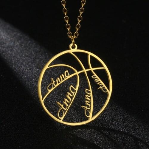 Stainless Steel Custom Multiple Names Necklaces for Women Personalized Customized Basketball Nameplate Pendant Necklace Jewelry