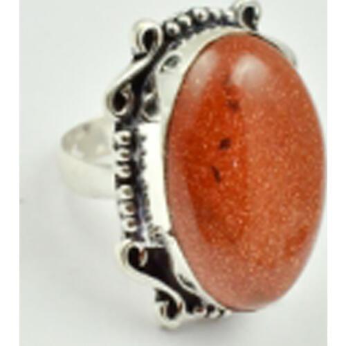 Sun Stone Ring Silver Overlay over Copper, USA Size 7.5 , R3034
