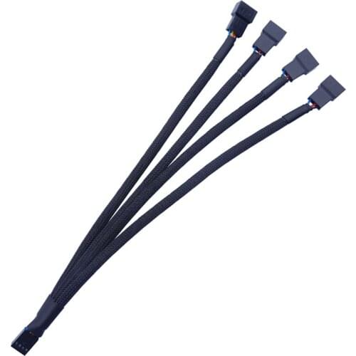 PWM Temperature Control 1 To 4 Way 4Pin Fan Adapter for Computer Case Fan / CPU Fan / Mining Cooling Fans Black 26.5cm