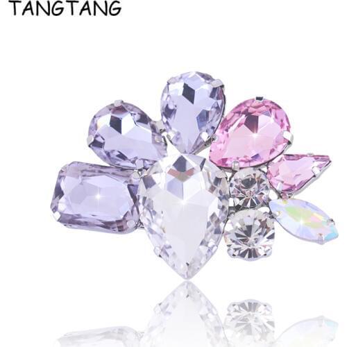 TANGTANG Unique Brooch Shinning Lavender Crystal Brooch Pink Glass Fan Shape Jewelry Pins For Women Suit Ornaments Pins BH8362