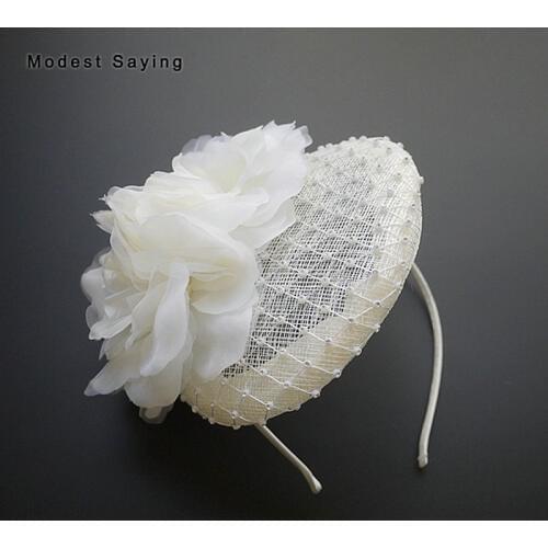 Vintage Ivory Lace Bridal Hats 2019 with Crystal Floral Navy Blue Bridal Headwear Wedding Accessories Formal Party headpieces