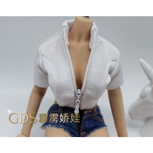1/6 3 clolors Female Short Sleeve Zipper Top Clothes Model Fit 12'' Action Figure TBL S34 Body