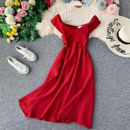Teeuiear Slim Ruffles Sexy Off Shoulder dress Summer Midi Long Dresses Vestido De Festa Women Casual Elegant Party A-Line dress