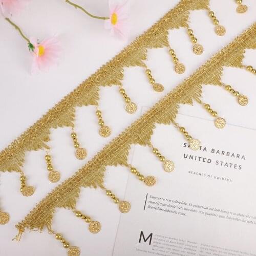 1yard Gold Tassel Webbing Hanging Swquins Lace Trim Performance Dance Costume DIY Decor Craft ACCESSORIES