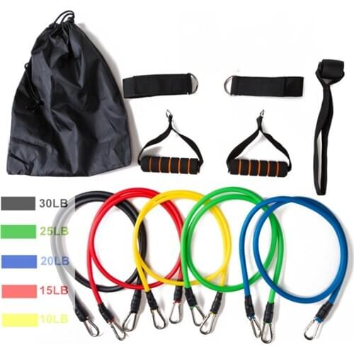 11Pcs Resistance Band Set Rubber Latex 100LB Pilates Yoga Crossfit Strength Training Tubes Pull Rope Gym Fitness Exercise