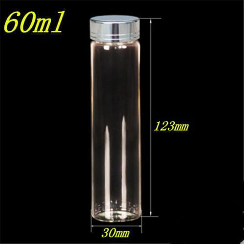 20 pcs 30x120 mm 60 ml Silver Plastic Screw Cap Glass Bottles Perfume Sample Jars Bless Wishing Bottles New Arrival