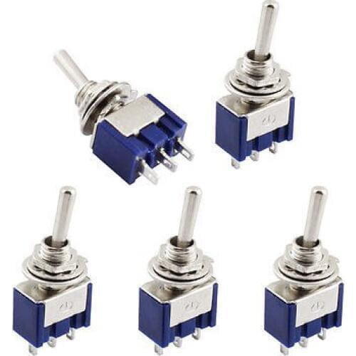 5Pcs Blue Tread Mounting 3 Terminals ON-OFF-ON Mini Toggle Switch 6A AC125V