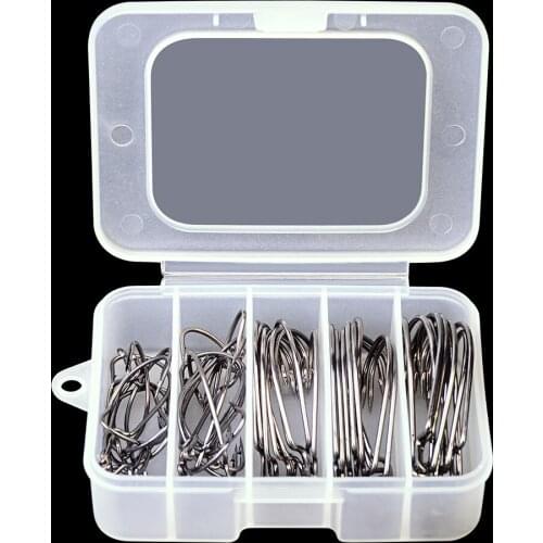 50pcs Jig Big Hook Fishing Hook Black Fishhook Size 1/0-5/0 with plast Box