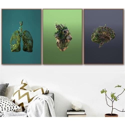 Abstract Organ Brain Heart Lung Canvas Painting Human Anatomy Poster Vintage Wall Art Print Medicine Picture Doctor Office Decor