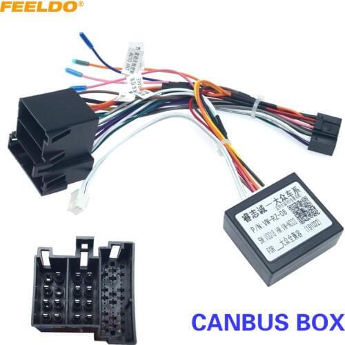 FEELDO Car Radio Stereo Head Unit 16Pin Wire Harness Adapter With Canbus Box For Volkswagen Android Power Cable Connector