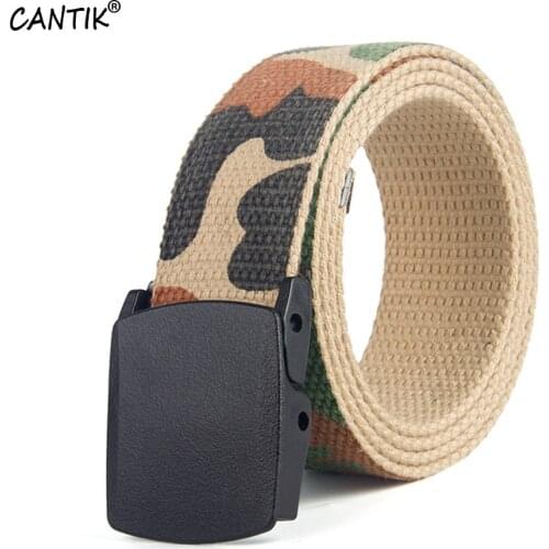 CANTIK Quality 100% Pure Double Sided Canvas Belts for Men Plastic Automatic Buckle Clothing Jeans Accessories 3.8cm CBCA106