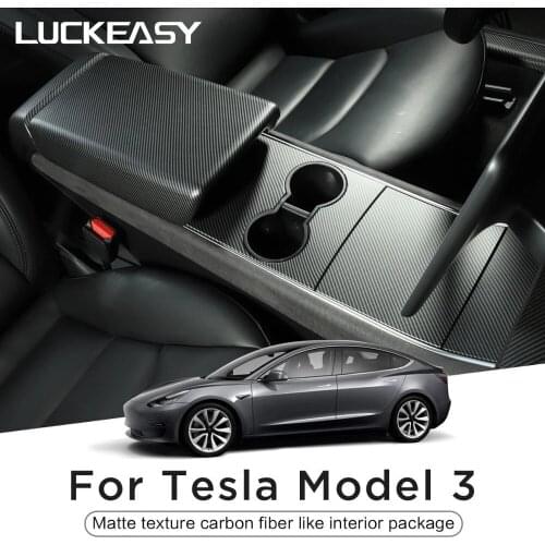 For Tesla Model 3 steering wheel button central control armrest box door lock ABS model3 carbon fiber patch interior accessories