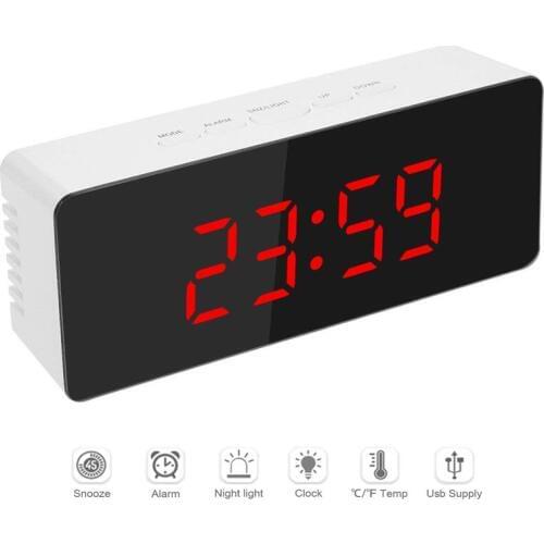 LED Mirror Alarm Clock Large Screen Digital Electronic Desktop Clock Snooze Feature Bedside Alarm Clock Home Decor Table Clock