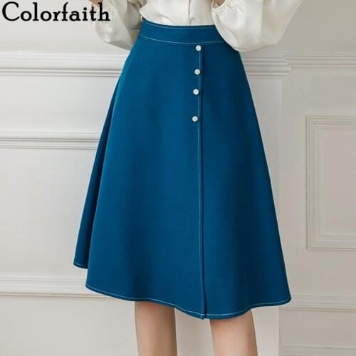 Colorfaith New 2021 Summer Women Skirts A-line High Waist Korean Style Vintage Irregular Elegant Wild Office Lady Skirts SK2273