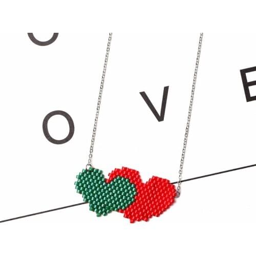 FAIRYWOO Double Heart Necklace Steampunk Delica Chain Choker For Women Custom Necklace Fashion Miyuki Beaded Jewelry Handmade