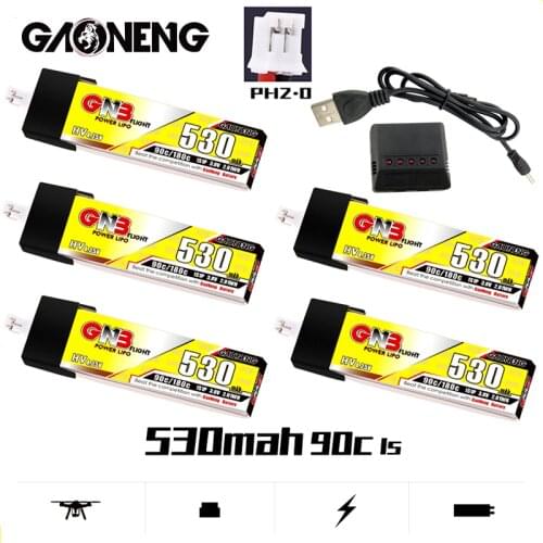 Gaoneng GNB 1S 3.8V 530mAh HV LiPo Battery MAX 180C PH2.0 Plug With Charger For RC Quadrotor Airplane FPV Racing Drone Parts