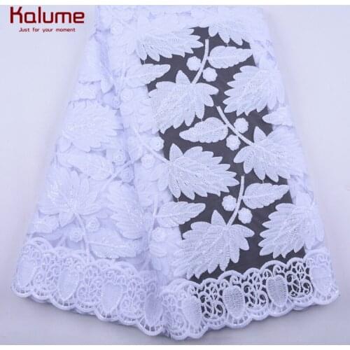 Kalume Pure White African Milk Silk Lace Fabric With Sequins French Mesh Milk Silk Lace Fabric For Nigerian Wedding Party 2151