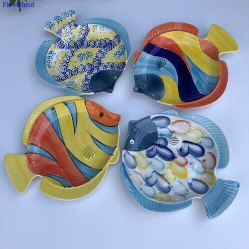 Cute Fish Shape Ceramic Dish Simple Household 9 Inch Dishes Serving Dish Tableware for Kitchen Supplies Tableware Dinner Set