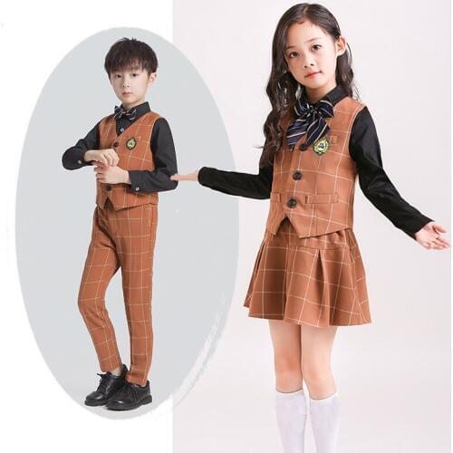 Children College Style Vest Set Kids Spring Autumn Primary School Uniforms Clothing Set Boys Girls Vest Pants Shirts Bowtie