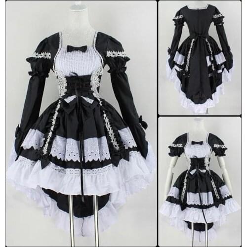 Angel Maid Costume Lolita Tuxedo Tail Dress Halloween Women Anime Gothic Cosplay Outfit High Front Low Back For Girl Black Pink