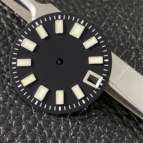 MOD Watch parts 29mm 62mas Black Sterile Watch Dial Japan C3 Super Luminous Marks Date Window Fit NH35A Automatic Movement