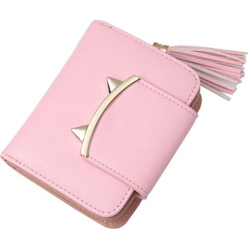Fashion Tassel Hasp Women Wallet PU Leather Short Coin Purse Cards Holder Money Bags Mini Cute Wallet Purse Girls Carteira