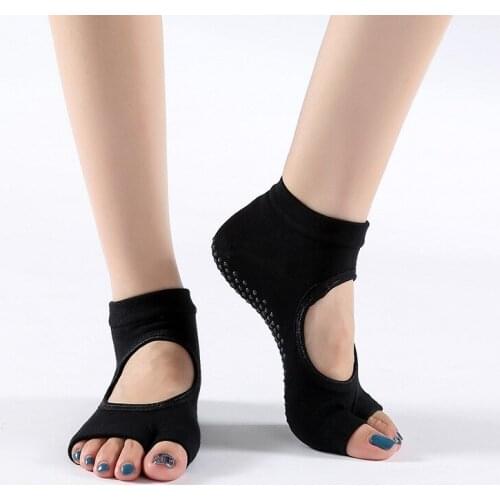 Yoga Socks for Women Two-toed Combed Cotton Non Slip Open Back Open Toe Dance Socks Woman Solid Color Indoor Fintness Floor Sock