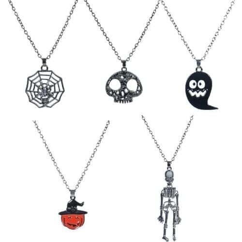 2021 New Fashion Trendy Halloween Necklace O-neck Chain Festival Ghost Skull Bat Pumpkin Necklace Jewelry Accessories Gift