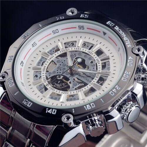 New Fashion Men Male Winner Brand Mechanical Watch Steel Automatic Stylish Classic Steampunk Skeleton Wristwatch Best Gift