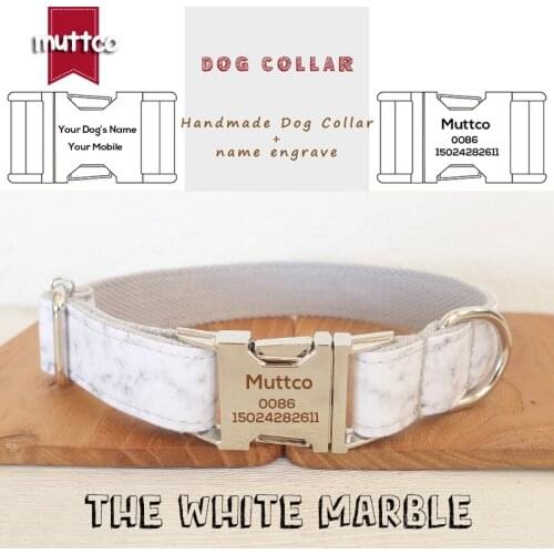 MUTTCO Engraved dog collar walking training dog leash custom puppy name THE WHITE MARBLE security training UDC085