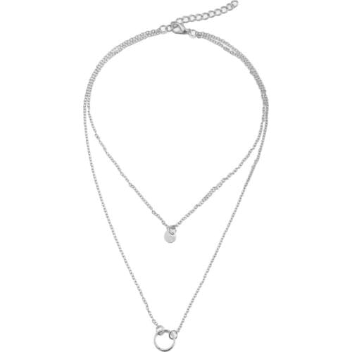 Sterling Silver Tiny Dot Neckwear Round Circle Necklace for Women