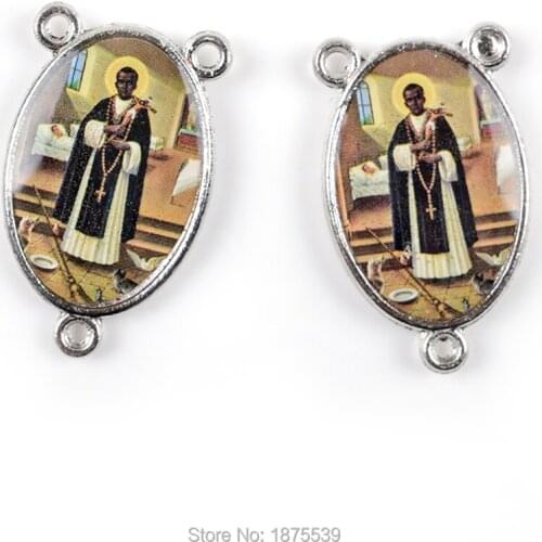 Rhodium Imitation and Gold Plated San Martin Rosary Centerpieces Two Side Same Photo