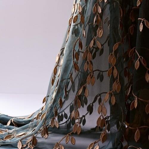 American Coffee Leaf Embossed Embroidery Window Screen Luxury Green Tulle Curtain For Living Room Bedroom Kitchen Sheer Voile#4