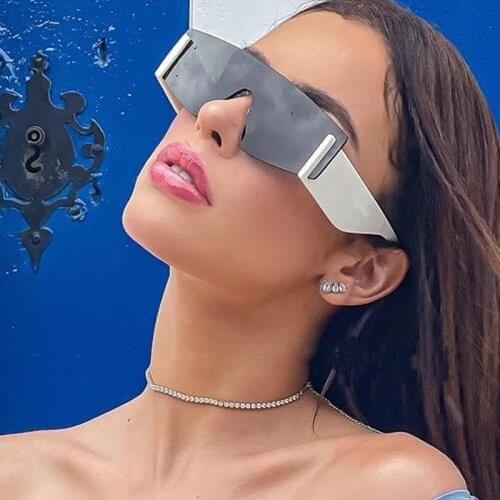 Big Square Rimless Sunglasses Women Men Oversize Shield Retro One Piece Eyewear UV400 Shades Oculos Female Gafas De Sol