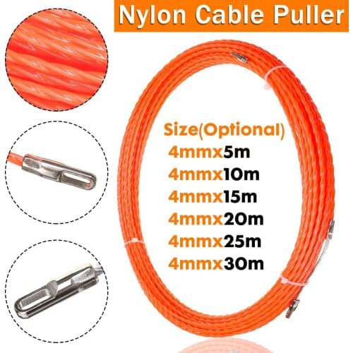 Professional 4mm 5-30m Fiberglass Electric Cable Tape Conduit Duct Cable Push Puller Tools Wheel Pushing for Wiring Installation