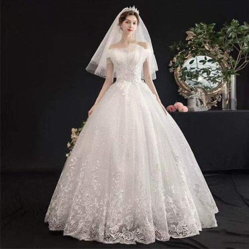 Wedding Dress White Off The Shoulder Elegant Pleat Boat Neck Embroidery Plus Size Wedding Gowns For Women Vestidos De Novia G282