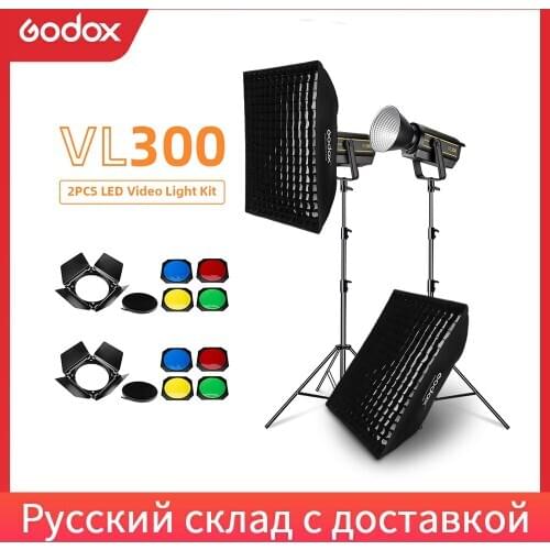 Godox VL300 300W 5600K White Version LED Video Light Continuous Output + 70x100cm Grid Softbox + 2.8m Light Stand Studio Light