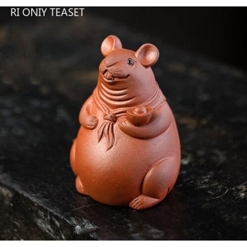 Yixing Boutique Purple Clay Tea Pet Lovely Mouse Model Sculpture Ornaments Handmade Tea Figurine Desktop Decoration Crafts