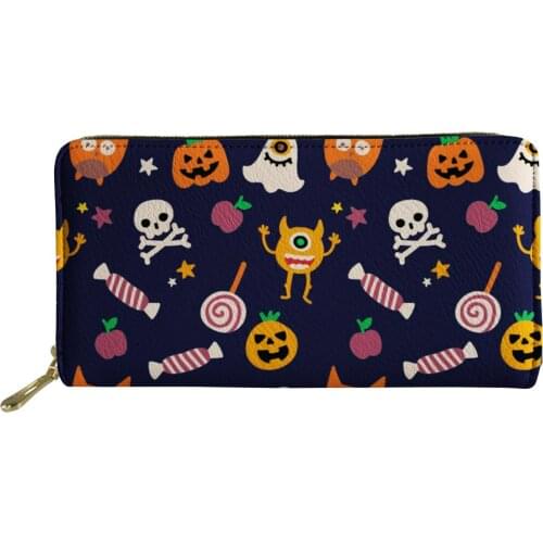 Women Purses Halloween Trick Or Treat Pumpkin Lantern Print Ladies Wallet For Girls PU Leather Womens Purse Card Holder Coin