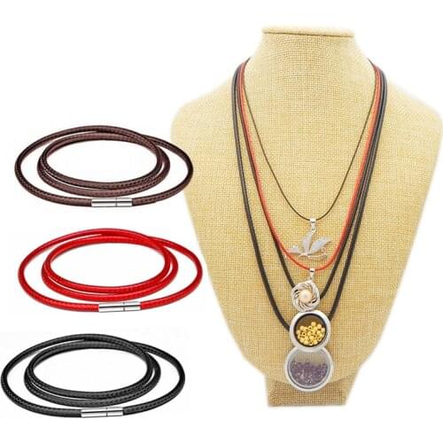 1/2/3/mm Leather Cord Round Necklace Chain Stainless Steel Tube Clasp String Thread Waxed Rope for DIY Jewelry Making Findings